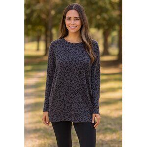 Athleta size Large Gray Leopard Print Long Sleeve Sweatshirt Women's
